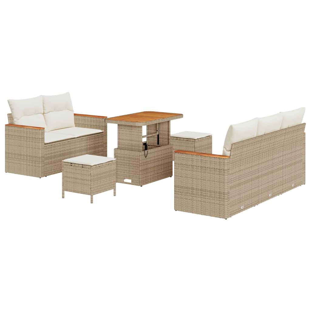 Garten-Sofa-Set mit Kissen mit Speicher 8 pcs Beige Poly Rattan